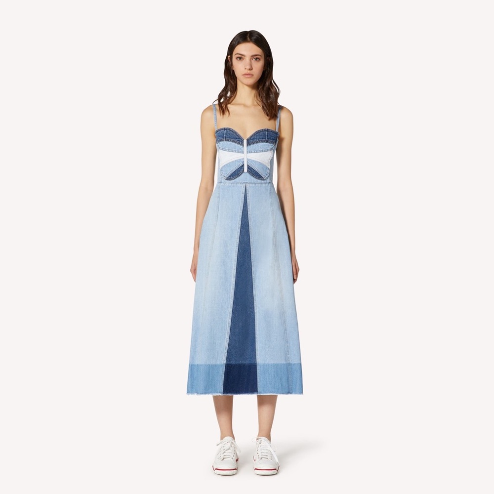 Red Valentino Womens Patchwork Midi Denim Dress.  Only worn once.